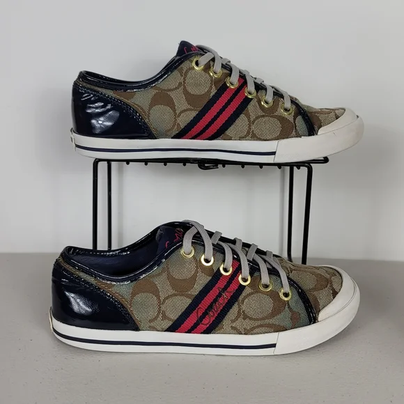 Coach Women's Folly Signature Stripe Sneakers Tennis Shoes Size 5.5B Beige - Picture 2 of 10